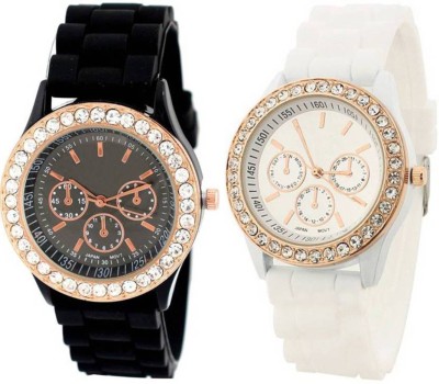 Gopal Retail Stylish Heavy Rubber Black And White Diamond Plated Watch  - For Girls   Watches  (Gopal Retail)