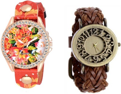 COSMIC WHITE RED FLORAL WITH Classic Vintage Hollow Wooven Leather PARTY WEAR Watch  - For Women   Watches  (COSMIC)