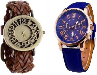 COSMIC Classic Vintage Hollow Wooven Leather & GENEVA PLATINUM BLUE PARTY WEAR Watch  - For Women   Watches  (COSMIC)