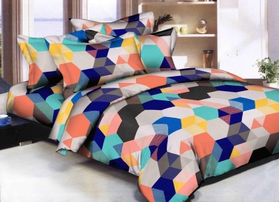 Kanha 144 TC Polycotton Double 3D Printed Flat Bedsheet(Pack of 1, Multicolor)