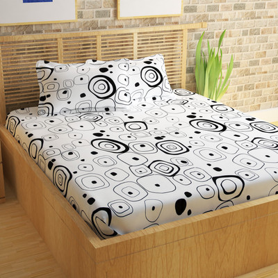 

Bedspun 144 TC Cotton Double King Floral Bedsheet(Pack of 1, White)