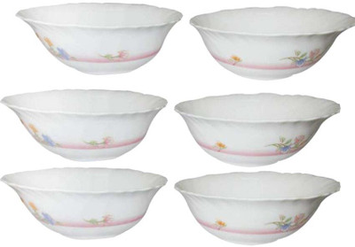 

Megalite ceramic 6 piece printed bowl set Ceramic Bowl Set(White, Pack of 6)