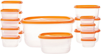 Princeware Princeware SF Pak Container Set, 17-Pieces, Blue - 4600 ml, 375 ml, 225 ml, 100 ml, 725 ml, 475 ml, 275 ml Plastic Fridge Container, Grocery Container(Pack of 17, Orange)