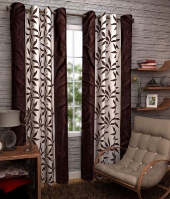 Phyto Home 274 cm (9 ft) Polyester Semi Transparent Long Door Curtain (Pack Of 2)(Floral, Brown)