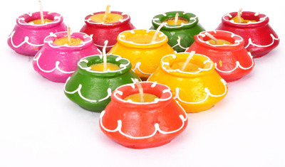

Tied Ribbons Diwali Mutki Candles and Diya Terracotta (Pack of 10) Table Diya Set(Height: 2.4 inch)