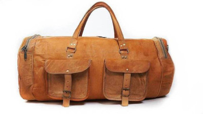 

iHandikart Handmade Leather Bag | Duffle Bag | Luggage Bag | Gym & Yoga Bag | 20" X 10" X 10" Travel Duffel Bag(Brown)
