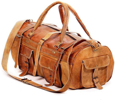 

iHandikart Handmade Leather Bag | Duffle Bag | Travel Bag | Gym & Yoga Bag | 24" x 11" x 11" Travel Duffel Bag(Brown)