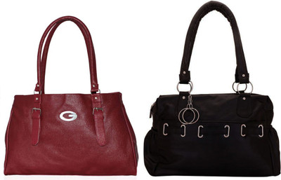 

Vera Stayle Shoulder Bag(Maroon, Black), Black;maroon