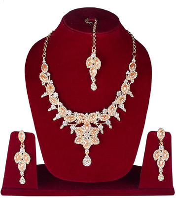 Fully Alloy, Crystal, Stone Jewel Set(Orange, White, Gold) Flipkart
