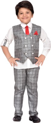 AJ Dezines Boys Festive & Party Shirt, Waistcoat and Pant Set(Grey Pack of 1)