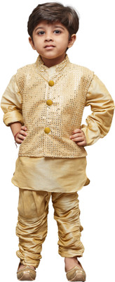 

JBN Creation Boy's Festive & Party, Wedding Kurta, Waistcoat and Breeches Set(Gold Pack of 1