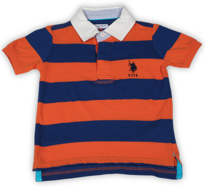 

US Polo Kids Boys Striped Cotton T Shirt(Orange, Pack of 1, Bright orange