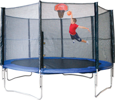 

Toy Park 12FT Trampoline with Basketball Hoop(Blue, Black), Black;blue