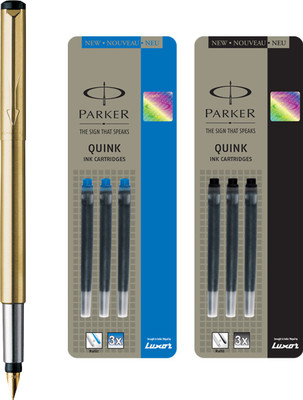 

Parker Vector Gold GT Fountain Pen with 3 Blue and 3 Black Quink Ink Cartridge(Pack of 3)