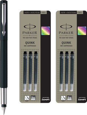 

Parker Vector Matte Black CT Fountain Pen with 6 Black Quink Ink Cartridge(Pack of 3)