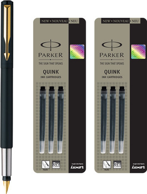 

Parker Vector Matte Black GT Fountain Pen with 6 Black Quink Ink Cartridge(Pack of 3)