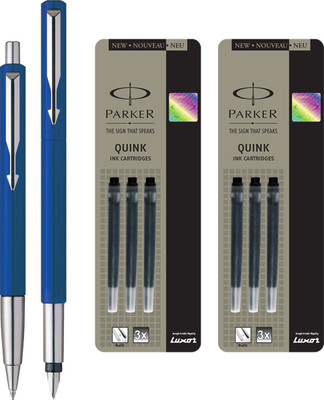 

Parker Vector Standard Sets Fountain Pen with Ball Pen - Blue with 6 Black Quink Ink Cartridge(Pack of 4)