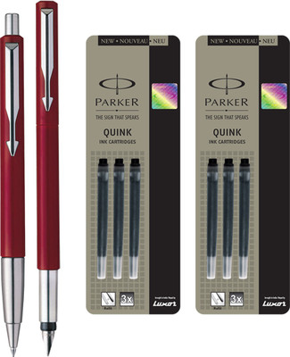 

Parker Vector Standard Sets Fountain Pen with Ball Pen - Red with 6 Black Quink Ink Cartridge(Pack of 4)