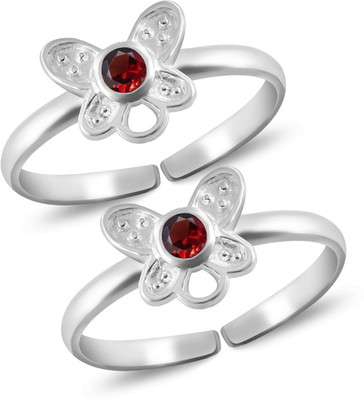 MJ 925 Pretty Butterfly Red CZ Silver Cubic Zirconia Toe Ring