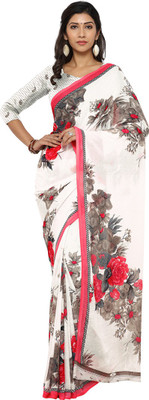 Swaron Printed, Self Design, Floral Print, Solid Daily Wear Poly Georgette Saree(Multicolor)