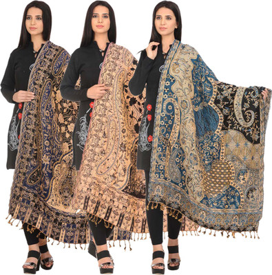 Hardys Pure Wool Self Design Women Shawl(Multicolor)