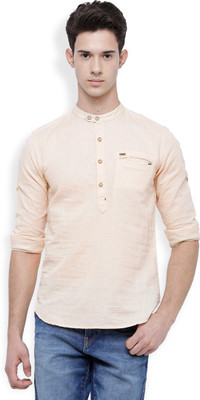 LOCOMOTIVE Men Solid Casual Beige Shirt