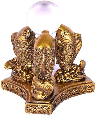 

Vyne Fengshui Three Dolphin fishes with Crystal ball for wealth Prosperity and good Luck Decorative Showpiece - 15 cm(Polyresin, Gold)