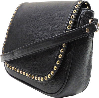

MEX Women Casual Black Genuine Leather Sling Bag