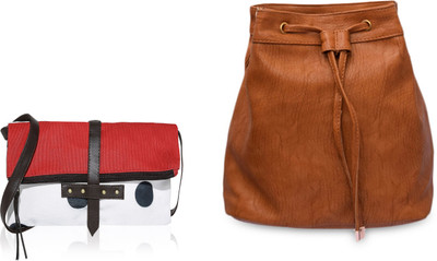 Kleio Women Casual White, Beige Canvas, PU Sling Bag Flipkart
