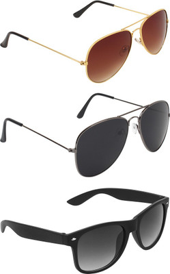 ABNER Aviator, Aviator, Wayfarer Sunglasses(For Men & Women, Brown, Black, Black)