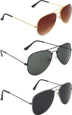 ABNER Aviator, Aviator, Aviator Sunglasses(For Men & Women, Brown, Black, Black)
