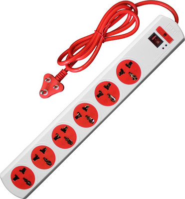 

MX 6 Sockets Universal Spike Suppressor With Switch Power strip 6 Socket Surge Protector(White, Red)