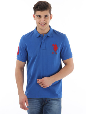 U.S. POLO ASSN. Solid Men Polo Neck Blue T-Shirt U.S. POLO ASSN. Solid Men Polo Neck Blue T-Shirt
