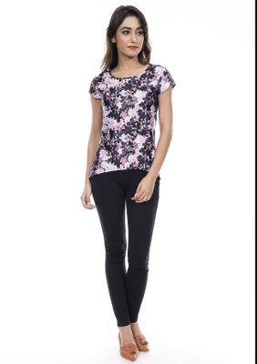 Amadore Casual Short Sleeve Floral Print Women Multicolor Top