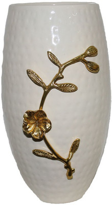 

Sarvsiddhi Flower Vase For Living Room Home Décor Aluminium Vase(11 inch, Silver, White)