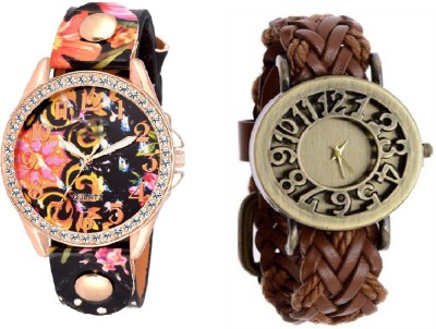 declasse BLACK FLORAL & Classic Vintage Hollow Wooven Leather PARTY WEAR Watch  - For Women   Watches  (Declasse)