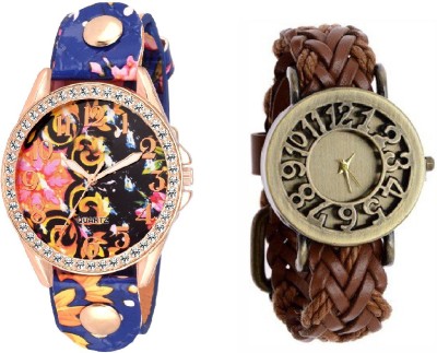 DECLASSE DARK BLUE FLORAL & Classic Vintage Hollow Wooven Leather PARTY WEAR Watch  - For Women   Watches  (Declasse)