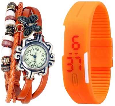 Jack Klein Orange Butterfly Analog Watch And Orange Led Watch  - For Boys & Girls   Watches  (Jack Klein)
