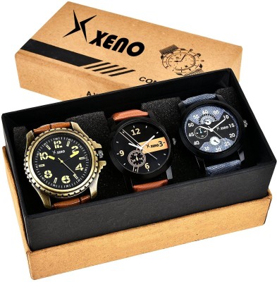 Xeno 602-603-315 Leather Chronograph Triple Combo New Look Fashion Stylish Titanium Boys & Girls Watch  - For Men & Women   Watches  (Xeno)