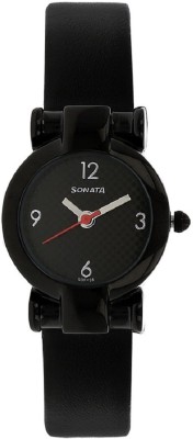 Sonata Black Leather Watch  - For Girls   Watches  (Sonata)