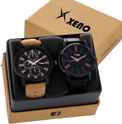 Xeno 601-604 Leather Chronograph Two Combo New Look Fashion Stylish Titanium Men Watch  - For Men   Watches  (Xeno)