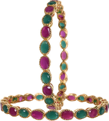 Ratnavali Jewels Brass Cubic Zirconia Gold-plated Bangle Set(Pack of 2)