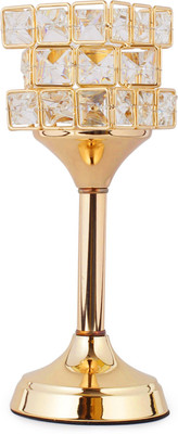 

Jewel Fuel Pillar Candle Stand Showpiece (11Inch ) Crystal Tealight Holder(Gold, Pack of 1)