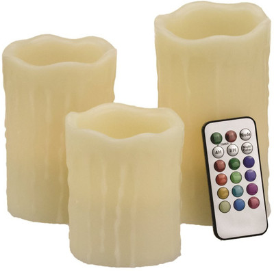 

VibeX ™ Set of 3 Scented Flameless Pillar Candles, Artificial Battery Operated Color Changing Real Wax LED Lights with Remote and Timer Candle(Multicolor, Pack of 3)