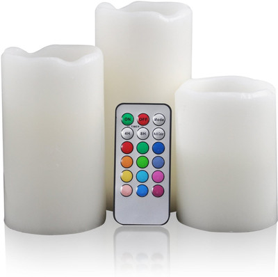 

VibeX ™ Battery Operated Remote Controlled Flameless Wax Candles Multi Colour LED Candle(Multicolor, Pack of 3)