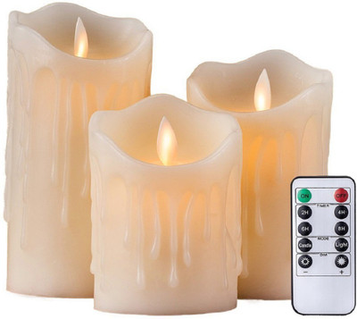 

VibeX ™ Flameless Candles Super-long Battery Life Dancing Flame Wax Pillar LED Candle with Timer and 10-key Remote, 300 Hours Lighting Candle(Multicolor, Pack of 3)