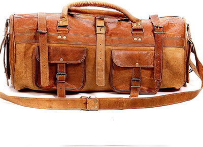 iHandikart Handmade Leather Bag | Duffle Bag | Luggage Bag | Travel Bag | Gym & Yoga Bag | 22" x 11" x 11" Travel Duffel Bag(Brown)