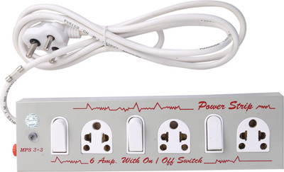 

S.Blaze 3+3 Extension Cord / Power Strip 6 AMP. with ON /OFF Switch with FREE ONE 10 AMP. Fuse 3 A Five Pin Socket