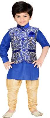 

AJ Dezines Boys Festive & Party Kurta, Waistcoat and Pyjama Set(Blue Pack of 1