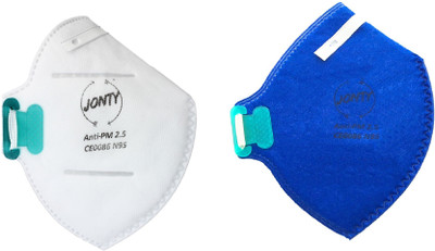 

Jonty N95 PM 2.5 Ativated Carbon Face Mask with Breathing Valve BlueWhite2 Anti-pollution Mask(Blue, White, Pack of 2